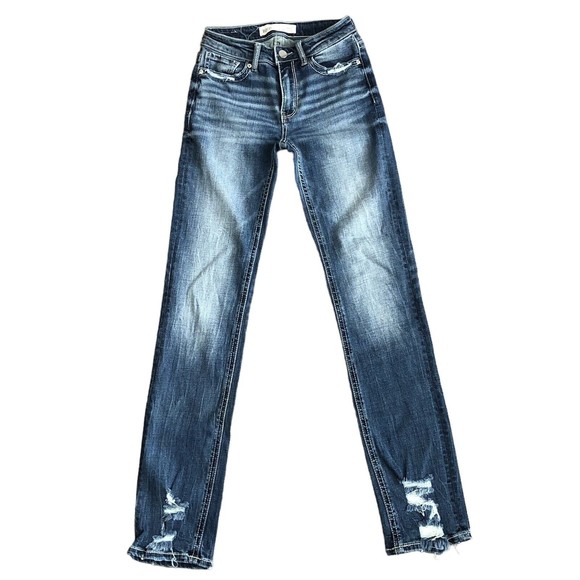 BKE Denim - BKE Stella Mid Rise Straight Leg Distressed Jeans 25